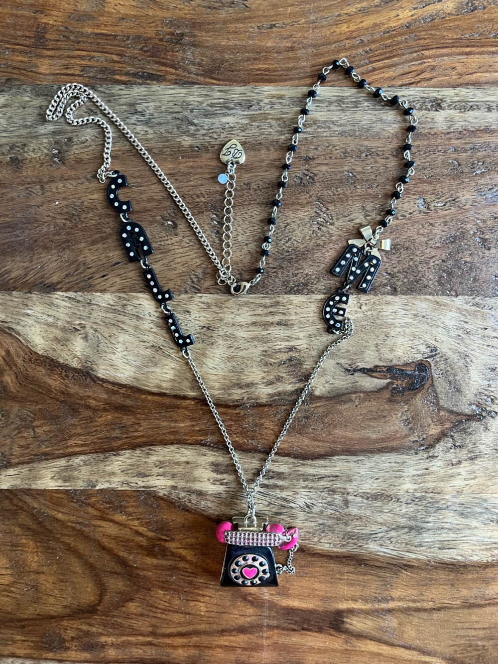 Betsy's Johnson rare telephone accent necklace - pink and black "call me"